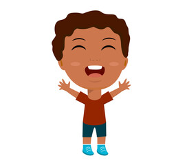 little girl boy rejoicing arms up happy full body length education primary school nursery kindergarten concept