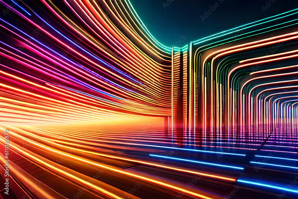 Poster a captivating neon light abstract background, pulsating with vibrant colors and intricate patterns