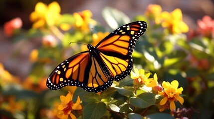 Obraz premium Βutterfly on flower closeup, Springtime, Spring nature, wild flowers field. Generative AI 