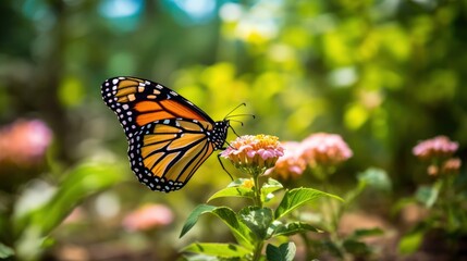 Obraz premium Βutterfly on flower closeup, Springtime, Spring nature, wild flowers field. Generative AI 