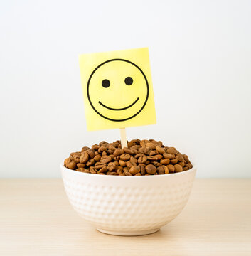 Bowl Of Coffee Beans And Smiling Emoji