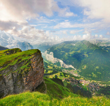 A Beautiful View of Mannlichen and the Lauterbrunnen Valley in Switzerland