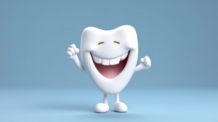 Happy tooth character celebrating good oral hygiene. Generative ai - obrazy, fototapety, plakaty