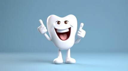 Realistic happy white tooth character giving a thumbs up. Generative ai