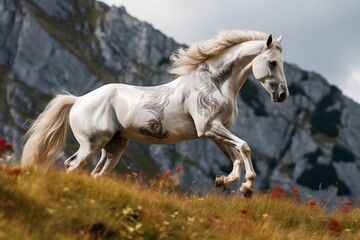 Naklejka na ściany i meble Captivating Alpine Wild Horse A Breathtaking Beauty. Generative AI