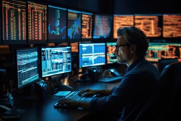 businessman analising market on a chart on a computer - Illustration created with generative ai