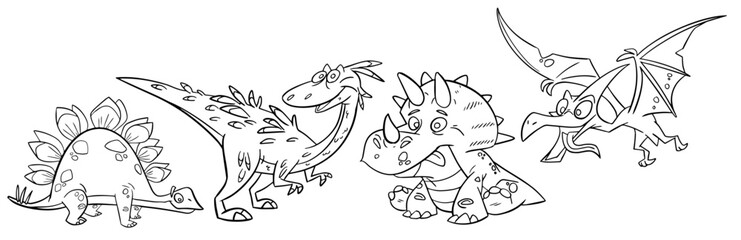 Coloring page of dinosaur . Icon sheet vector. Outline vector dino illustration for coloring book. Dino Vector sheet icon © © Ai Factory