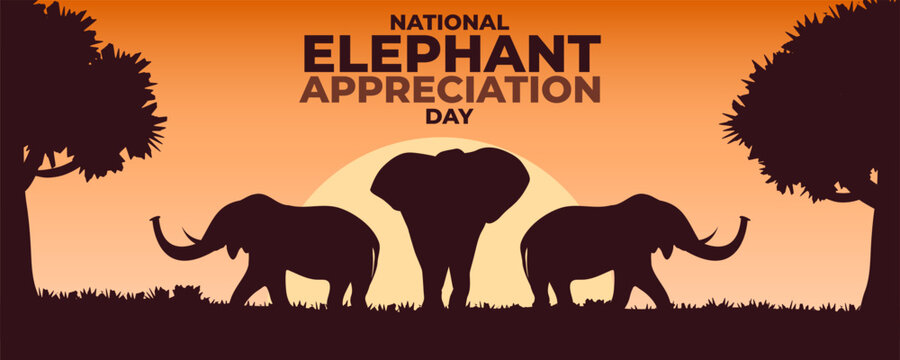 National Elephant Appreciation Day on 22 September Banner Background. Horizontal Banner Template Design. Vector Illustration