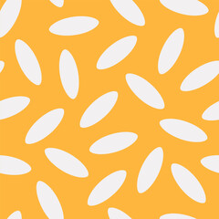 Seamless modern pattern with elements of rice grains on a yellow background. Wheat print on fashionable fabrics, textiles, decorative pillows. Vector.