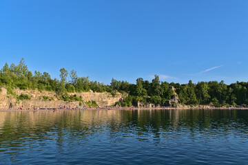 Floating swimming pool in old quarry