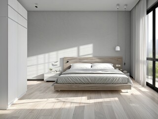 The interior of a bright bedroom. Generative by AI