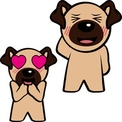 pug dog character cartoon standing expressions pack collection in vector format