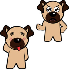 pug dog character cartoon standing expressions pack collection in vector format