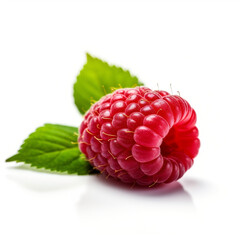 Raspberry on a white background with leaves