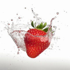 Strawberry falling on water splash