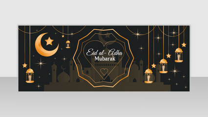 Eid al Adha Facebook cover design . Vector and editable layout foe web timeline cover . 