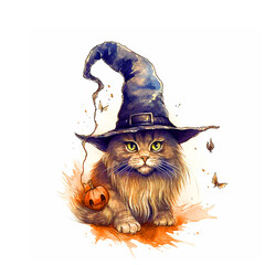 Cute Halloween kitty cat clipart icon with witch hat and pumpkin AI generated Halloween  artwork isolated on white background
- 611027249