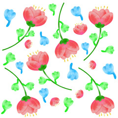 flower red bright blue cute beautiful pattern background pattern,illustration.
watercolor, card, gift.