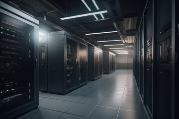 Naklejka premium Server room, data center. IT technology concept. AI generative.