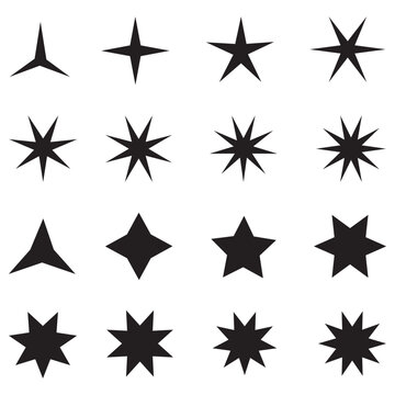 Vector set of simple black stars symbols. Star  icon collection