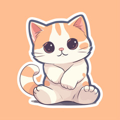 Obraz premium Vector So cute cat with big eyes Isolated sticker illustration Childish design print on t-shirt and etc funny happy kitten
