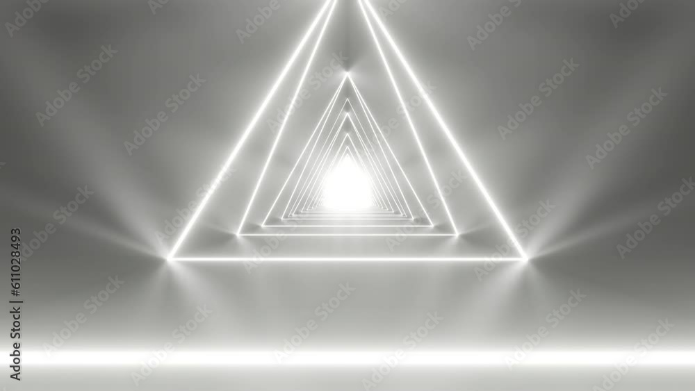 Poster futuristic tunnel in galaxy from dots and lines in triangles from rainbow color, motion abstract cyb