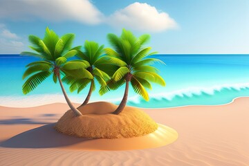 Fototapeta na wymiar Coconut Palm Tree on Sandy Beach Generative AI