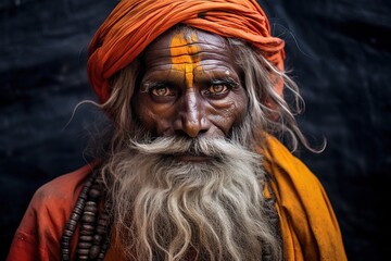 An Indian sadhu, immersed in deep meditation, sits motionless, embodying spiritual devotion, renunciation, and detachment from worldly desires. Generative AI - obrazy, fototapety, plakaty