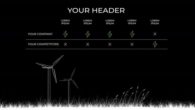 Animated renewables trend template. Switch to green energy. VS chart design. Infographics table HD video footage with alpha channel. Visual data presentation on transparent background for animation