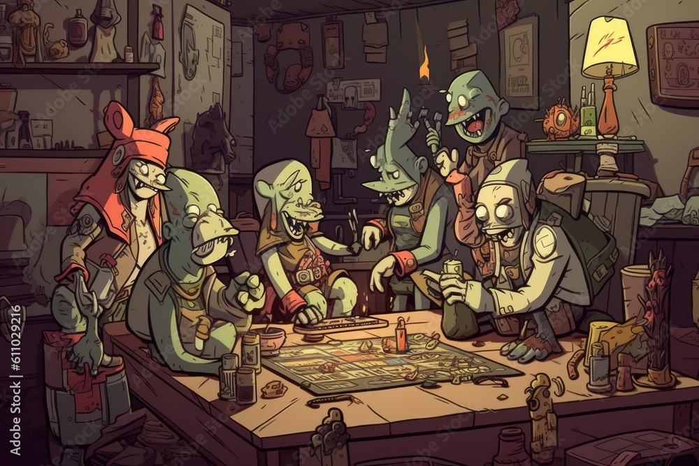Wall mural group of aliens playing futuristic version of a classic game, created with generative ai