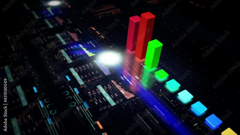 Poster business stock market, trading, info graphic with animated graphs, charts and data numbers insight a