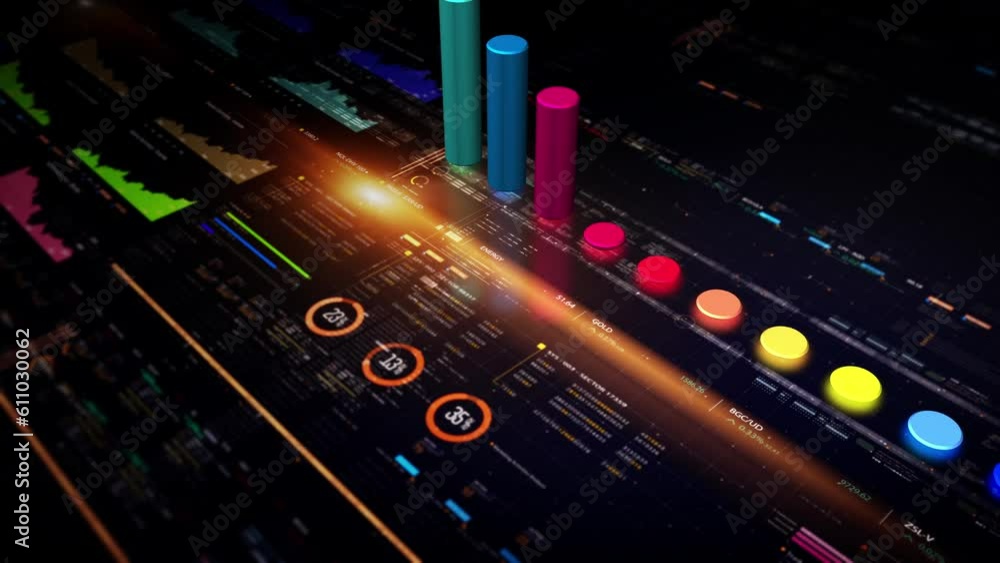 Fototapete business stock market, trading, info graphic with animated graphs, charts and data numbers insight a