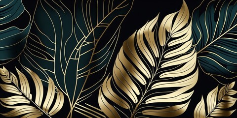 luxury and tropical leaf wallpaper design, generative ai