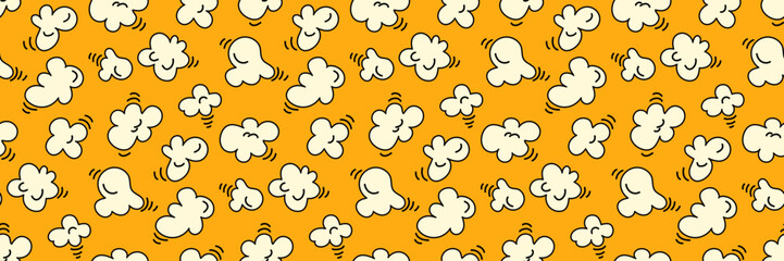 Popcorn seamless pattern on bright yellow background design. vector illustration cute cartoon style - 611030015