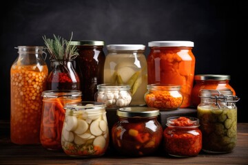 fermented foods market, with variety of ingredients and products for cooking, created with generative ai