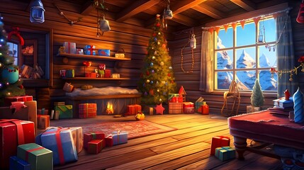 Obraz na płótnie Canvas Room with Christmas decoration. Generative AI