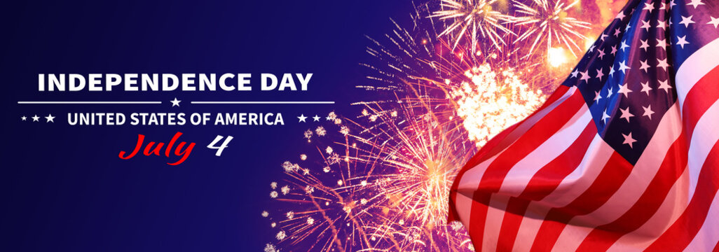 USA flag on fireworks background. American holiday concept. 3d illustration