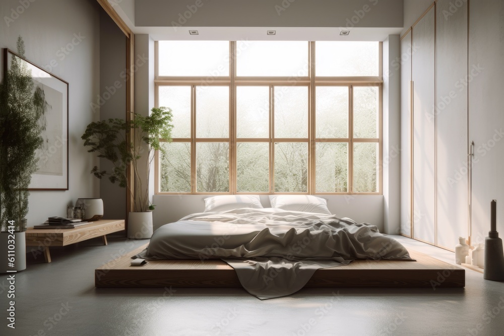 Canvas Prints minimalist room with large window, natural light, and peaceful ambience, created with generative ai