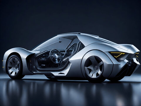 Glass electric car concept. Futuristic smart car technology. Generate Ai