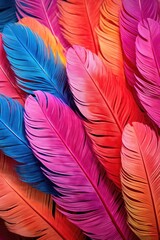 close-up of vibrant feathers in a fan arrangement, created with generative ai