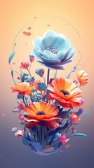 Cute Cosmos blooming flower. Vibrant colorful floral design with beautiful flower. Generative AI