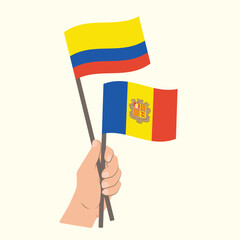 Flags of Colombia and Andorra, Hand Holding flags