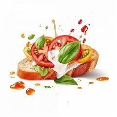 Caprese bruschetta vegetarian dish isolated on white background. Generative AI - obrazy, fototapety, plakaty