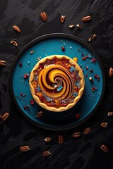 Pecan pie meal on black stone surface background. Generative AI