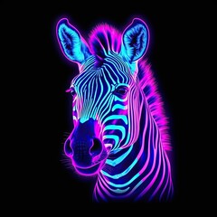 Cute Zebra animal in neon style. Portrait of glow light animal. Generative AI