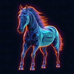 Naklejka na ściany i meble Cute Stallion horse animal in neon style. Portrait of glow light animal. Generative AI
