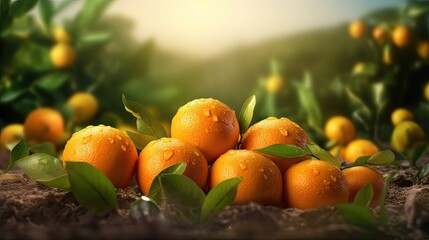 Citrus fruits fresh fruit in the landscape background. Generative AI