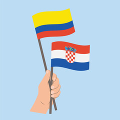 Flags of Colombia and Croatia, Hand Holding flags