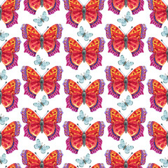 Watercolor set pattern of butterfly isolated on white background. Handpaiting watercolor illustration on white background.