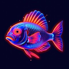 Fototapeta premium Cute Sea bream fish animal in neon style. Portrait of glow light animal. Generative AI